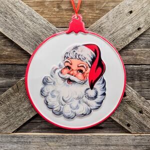 Vintage Styled Embossed Santa Ornament, Metal Wall Decor, 9.5” Tall,  NWT

￼